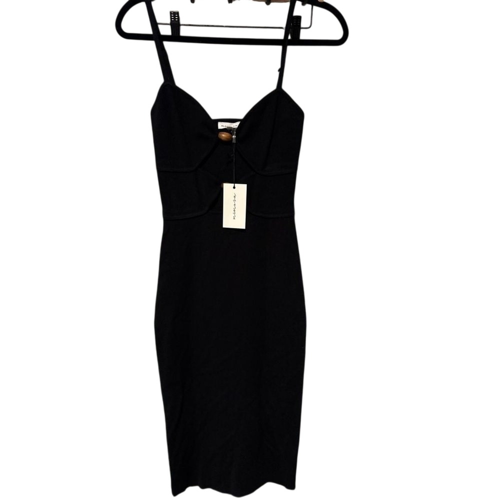 Mimosa Black Ribbed Bodycon Midi Dress NWT Wooden Bead Detail Small MD4050